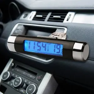 Digital Car Thermometer Clock 2-in-1 with Clip LCD Display High Accuracy Temperature Gauge Auto Accessory Practical Interior Gadget for Vehicles