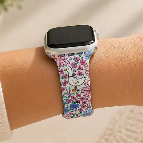 Colorful Floral Goose Watch Band – Cute Silicone Strap – Soft & Comfortable