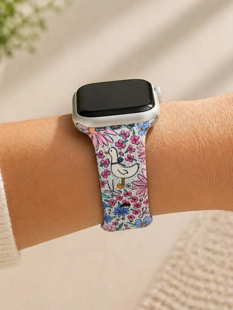 Colorful Floral Goose Watch Band – Cute Silicone Strap – Soft & Comfortable