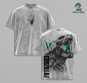 Godzilla - Godzilla King of the Monster Retro Vintage Menswear Gift movie fans Top Apparel Classic Oversized Seamless Simple Straight Man Clothes Cotton designer shirts, graphic tees, men gifts, ,Graphic Streetwear T-shirt