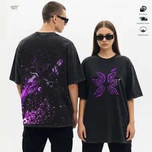 Kokushibo purple aura oversized t shirts, vintage y2k clothing graphic tees, Demon Slayer anime streetwear men's t shirts, cool outfits guys gifts