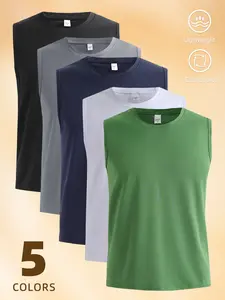 Men's 5 Pack Sleeveless Workout Shirts Quick Dry Athletic Tees Breathable Gym Activewear Lightweight Running Muscle Tee Sweat Wicking Fitness Top Set