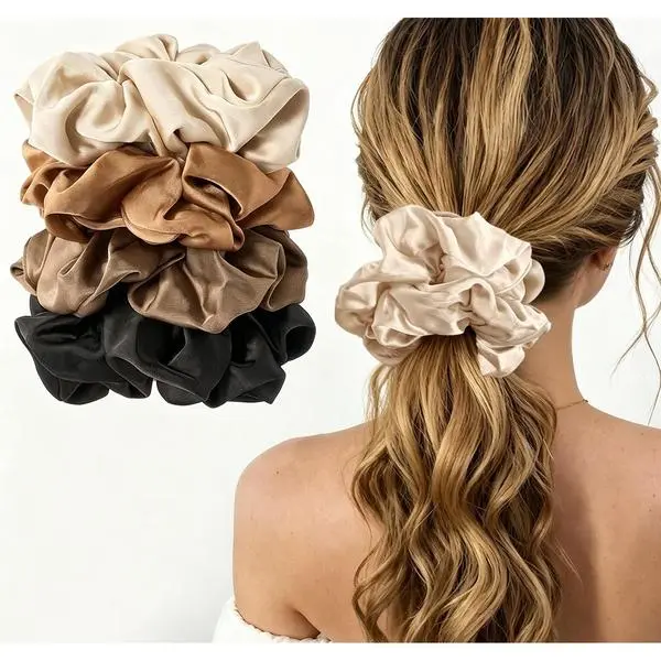 Lolalet Big Scrunchies for Women, 5.9 Inch Large Oversized Scrunchie, Soft Jumbo/Giant Scrunchies Hair Ties for Thick & Curly Hair -4 Pack, All black
