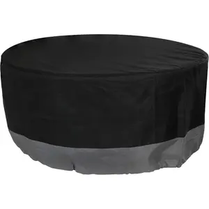 Round Outdoor Fire Pit Cover with Drawstring - UV-Resistant Protection Cover for Fire Pit - Black/Gray - 40-Inch