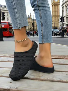 Women's Breathable Open Toe Slip-On Sandals, Mesh Flyknit Flat Mules, Outdoor Anti-Slip Soft Sole, Casual Versatile Slippers