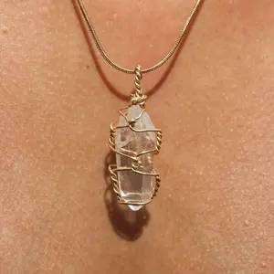 Clear Quartz Crystal Necklace wire wrapped