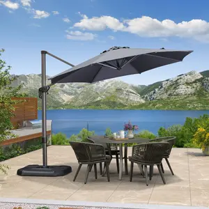 PURPLE LEAF Affordable Round Umbrella 11 ft Patio Cantilever Umbrellas for Pool, Garden, Porch, Deck