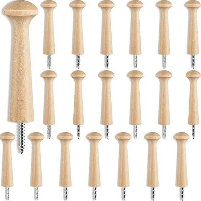 20pcs Wooden Shaker Peg, Screw-on Shaker Pegs, Shaker Pegs Replacement, 2.9 Inch Long, Unfinished Wood DIY Paint Color, for Hanging Plants, Clothes, Hats, Towel, and Other Decorations shower hook