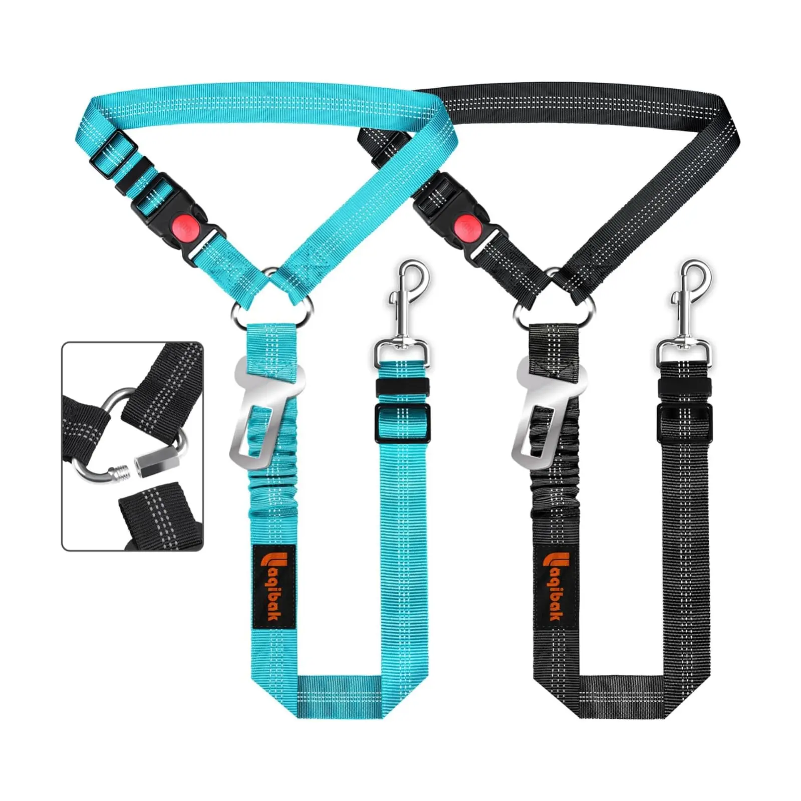 3-in-1 Dog Seat Belt for Car with Retractable Leash & Headrest Attachment, Adjustable Reflective Bungee Pet Safety Harness Tether for Small, Medium & Large Dogs, Removable Vehicle Travel Restraint, Blue & Black