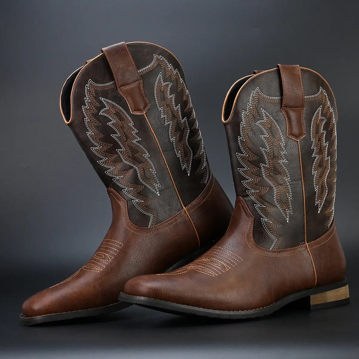 Men's Retro Style Roper Boots, Anti-skid High-top Slip On Shoes With PU Leather Uppers For Outdoor  pointed denim boots plus size cowboy boots tall tops riat men para caballero men western cowboy Vintage Western High-Top Cowboy anglicanum