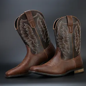 Men's Retro Style Roper Boots, Anti-skid High-top Slip On Shoes With PU Leather Uppers For Outdoor  pointed denim boots plus size cowboy boots tall tops riat men para caballero men western cowboy Vintage Western High-Top Cowboy anglicanum