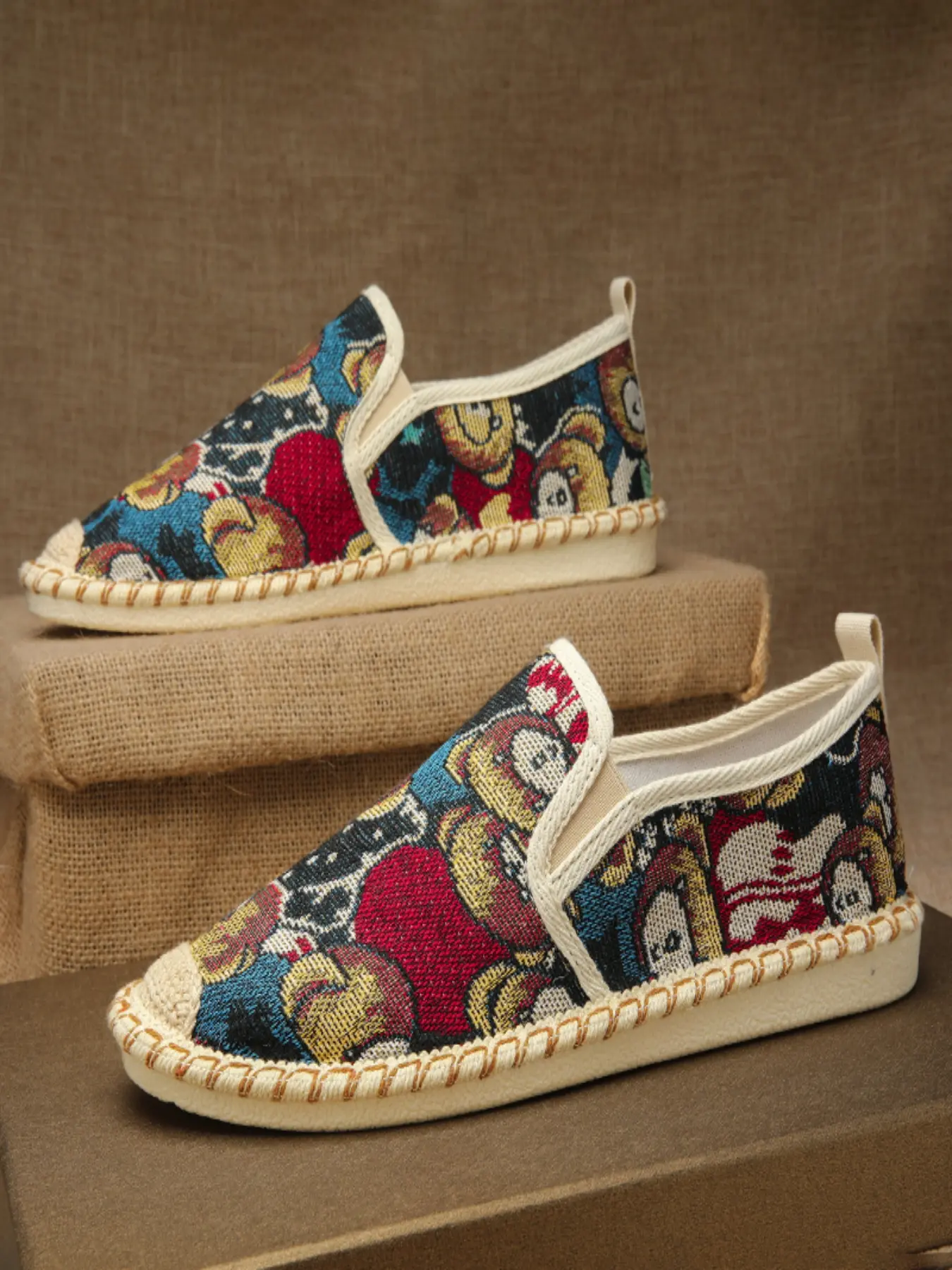 Men's Retro Cartoon Graffiti Casual Shoes, Soft Sole Non-Slip All-Match Daily Loafers