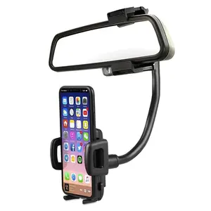 Universal 360° Car Rearview Mirror Mount Stand Holder Cradle for Cell Phone GPS ABS Material Non-Slip Surface Adjustable Angle Easy Assembly Stable Viewing Environment