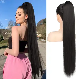 30 inch Straight Ponytail Extensions Long Synthetic Heat Resistant Claw Clip on Natural Soft Hairpiece for Women