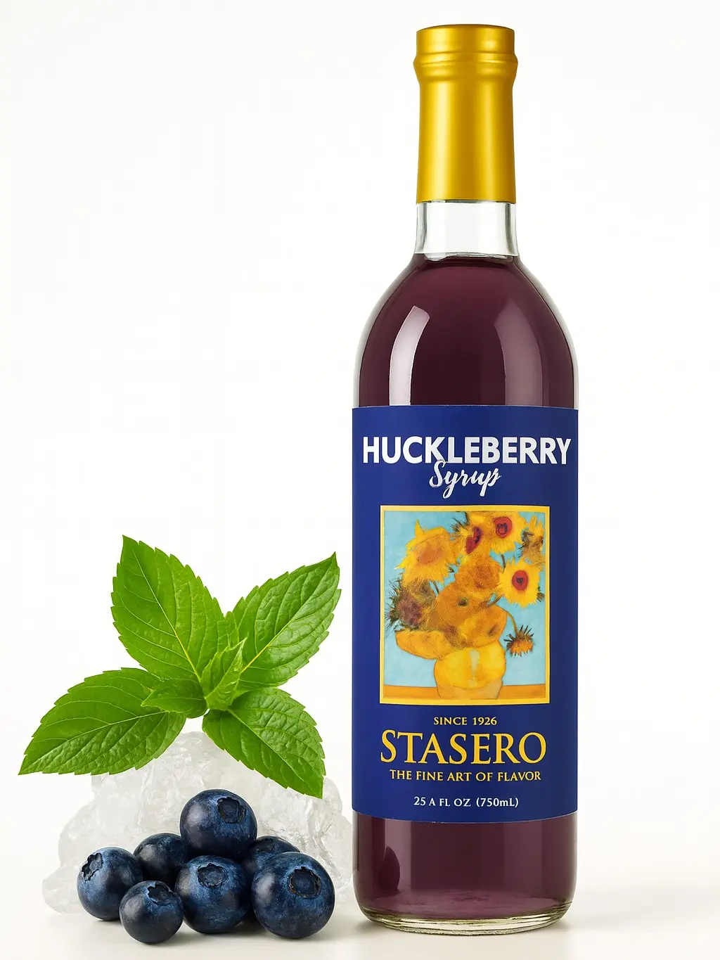 Stasero Huckleberry Syrup 25.4 fl oz Bottle - Concentrate for Coffee Espresso Teas Italian Sodas Lemonades Shakes Frappes Desserts and More - Beverage