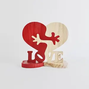 Wooden Heart-Shaped Ornament, Heart-Shaped Standing Decor, Wooden Love Sculpture, Valentine's Day Desktop Ornament, Indoor Use