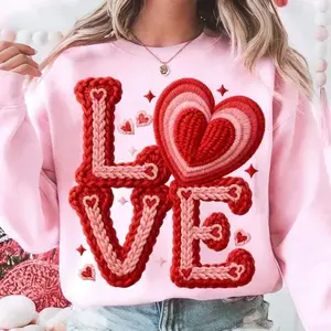 Faux Yarn Crochet Love Valentines Day Sweatshirt, Latch Hook Yarn Heart Shirt, Coquette XOXO Valentine Shirt