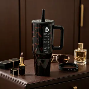 HydroJug 40oz Glossy Black Base Leopard Pattern Large Water Cup, 24hr Cold Retention Spill Proof Straw Lid, Chic Wild Animal Print Tumbler for Gym, Road Trips & Office Use Drinkware Flasks Stylish Mug Bottled Bottles Portable