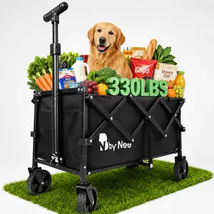 Black All-Terrain Portable Folding Utility Cart - 330Lbs Capacity, 150L Volume, Collapsible Grocery Wagon for Beach, Camping, Outdoor Sports & Hunting Use