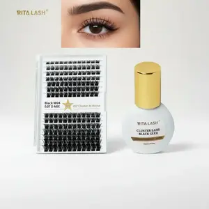Cluster Lash Extension & Eyelash Glue Set, Individual Lash Extensions, Natural Curl Eyelash Extension Clusters with 10ml Quick-drying Self-grafting Eyelash Glue for Eyelash Application