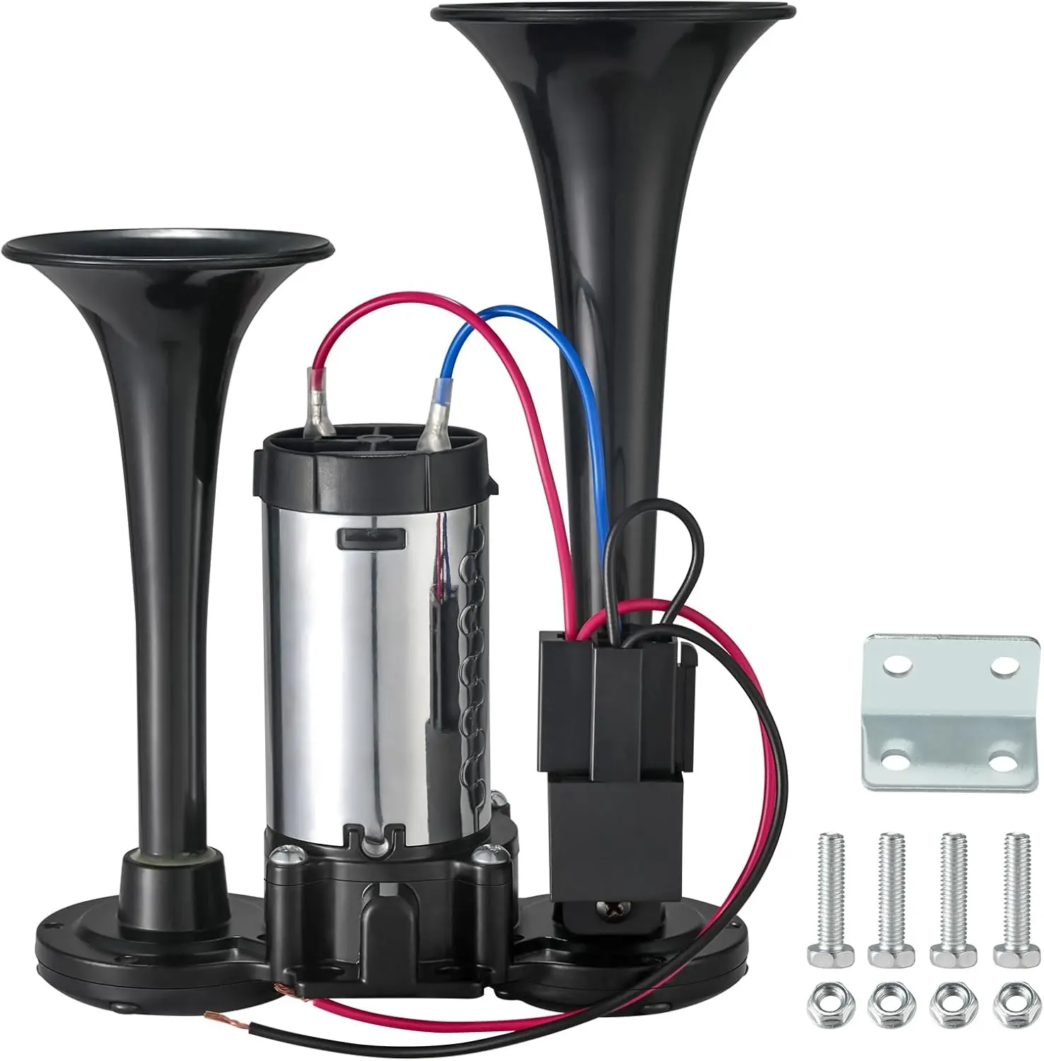 12V 120DB Car Air Horn, Super Loud Air Horn for Truck, Dual Electric Air Horns Kit for Vehicles- With Compressor, Applicable for Cars, SUVs, Motorcycles, Tractors (Black)