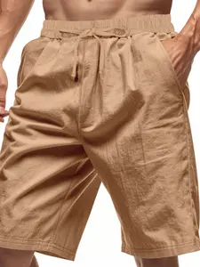 Men's Casual Breathable Summer Shorts, Elastic Waist Tie Pockets, Loose-Fitting Plain Design, Comfortable Outdoor Wear