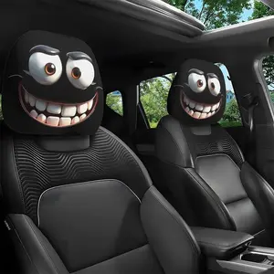Funny Big Eye Smiling Cartoon Car Seat Headrest Covers Set, Car Interior Accessory, Universal Fit for Long Trips & Daily Commute, Perfect Halloween Christmas Decorations