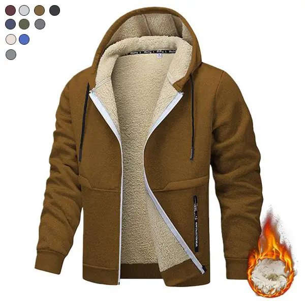 Men’s Printed Zip-Up Drawstring Hoodie - Regular Fit, Casual Warm Lined Long Sleeves, Pocket Design, Ideal for Autumn Winter Everyday Wear, Tops, Sweatshirts, M