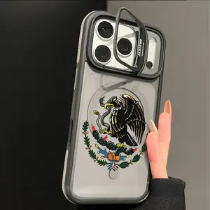 Mexican Golden Eagle Badge Flag, Trendy Magnetic Shockproof Camera Ring Stand Heavy Duty Clear Phone Case Compatible With iPhone 17 16 15 14 Plus 13 Pro 12 11 ProMax 17Air 17 ProMax & Samsung S26 S25 Ultra, Camera Lens Protector Phone Accessory