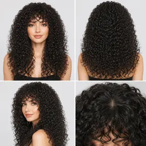 Auvzy Black 20inch Shaggy Haircuts Curly Wig with Bangs Wig Crafted with Premium Fiber, Realistic Look with True Scalp Synthetic Heat Resistant Natural Wavy Wig with Summervibes Water Wave Wigs