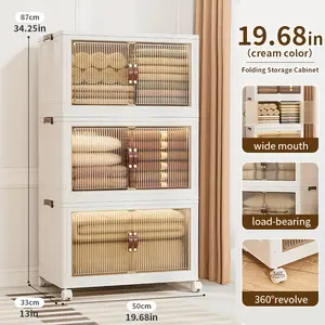 Oversized Foldable Storage Cabinet, Storage Box With Doors And Wheels, Stackable Large Capacity Home Organization For Bedroom, Living Room, Kitchen, Easy To Assemble, Kitchen Organizer, Car Storage Box, Wardrobe, Shoe Box Storage 1/2/3/4/5 Layers