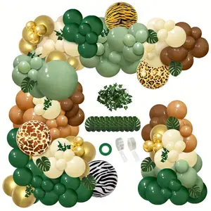 142pcs Jungle Wild One Balloon Arch Kit, Sage Green & Brown Balloons With Animal Print, Palm Leaves For Woodland Tropical Birthday Party Shower Decor, Back To School Valentine Day nj event tutu garland new years bluey happy anniversary latex baby