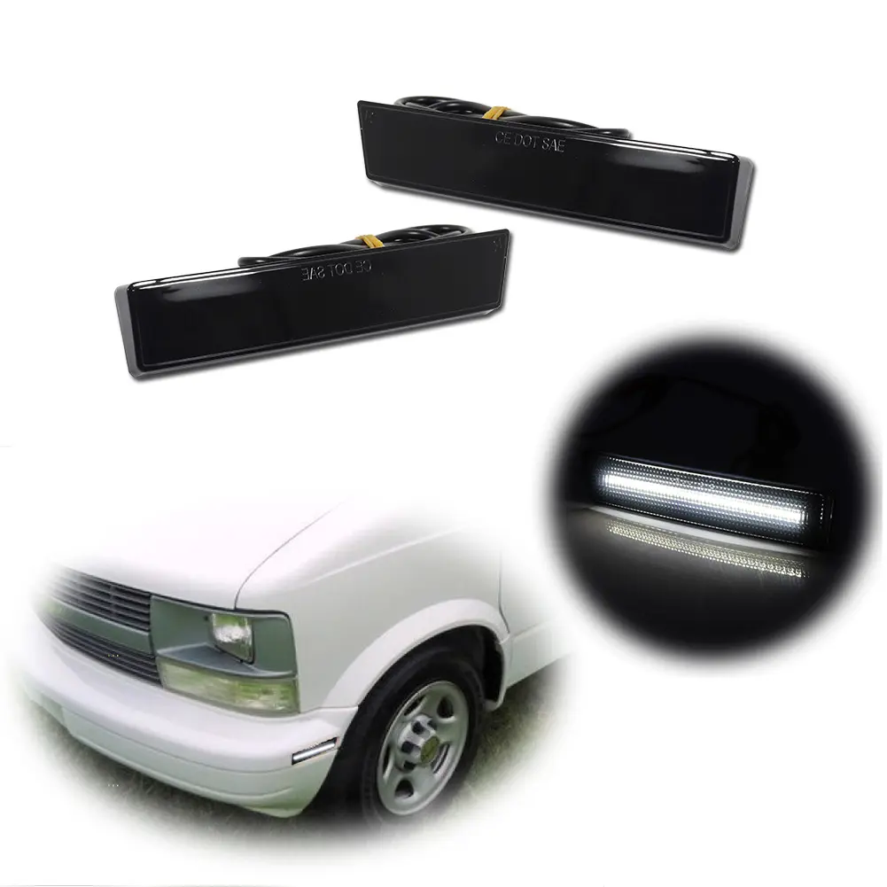 2pcs Smoked Front White LED Side Marker lamps Lights For 1995 1996 1997 1998 1999 2000 2001 2002 2003 2004 2005 Chevy Astro / GMC Safari Van,Replace OEM 5977846 GM2557103, 5977845, GM2556103