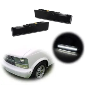 2pcs Smoked Front White LED Side Marker lamps Lights For 1995 1996 1997 1998 1999 2000 2001 2002 2003 2004 2005 Chevy Astro / GMC Safari Van,Replace OEM 5977846 GM2557103, 5977845, GM2556103