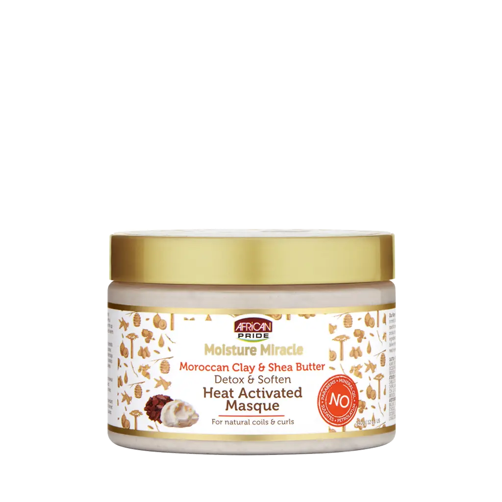 AFRICAN PRIDE MOISTURE MIRACLE MOROCCAN CLAY & SHEA BUTTER MASQUE, 12OZ