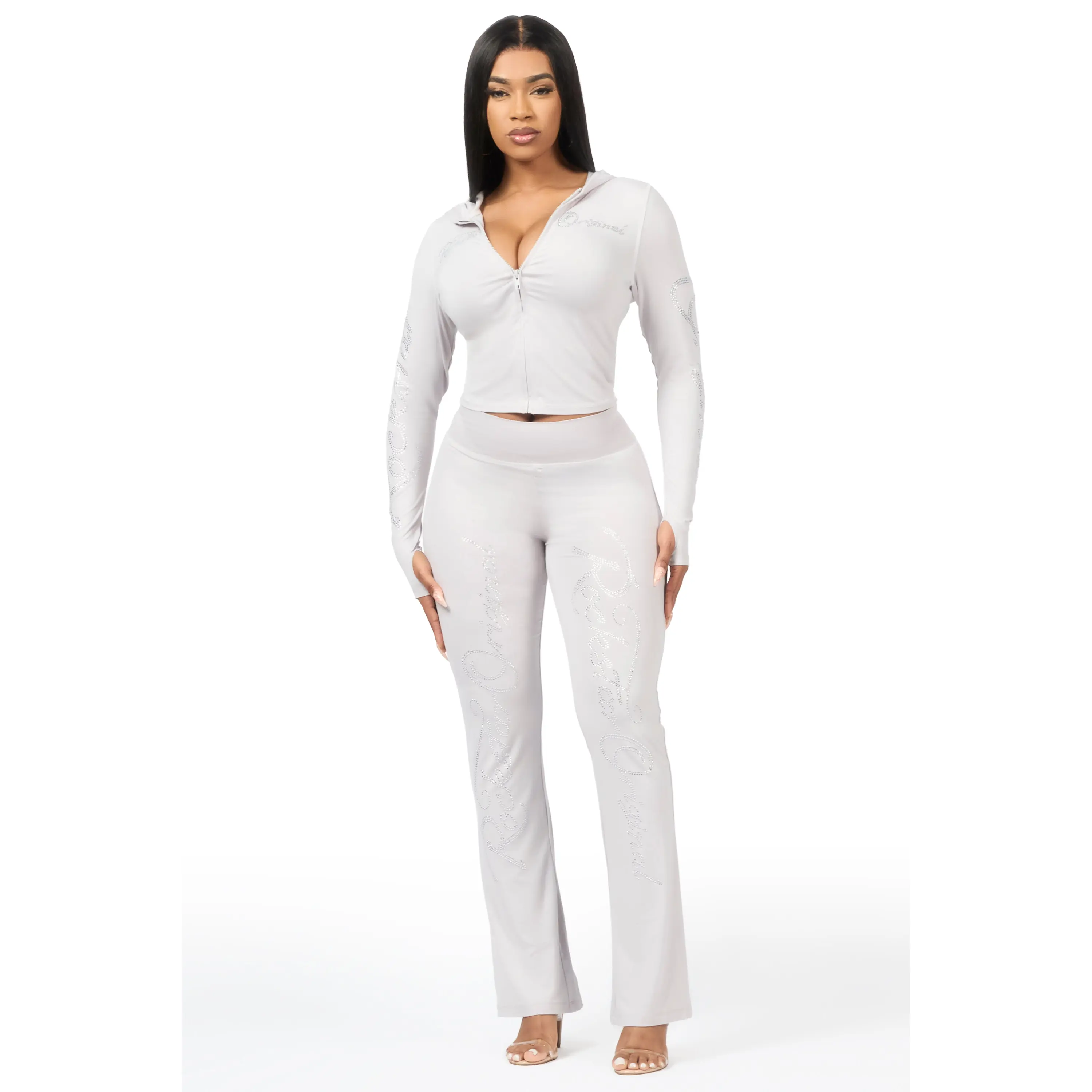 Talanie Grey Rhinestone Lounge Track Set