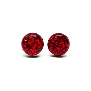 Red Sparkle Stud Earrings by Candi Cove Designs, Posts for Sensitive Ears, Handmade Dot Earrings For Women, Girls, Men