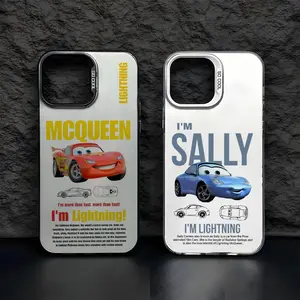 Cartoon C-Cars L-Lightning McQueen Phone Case For iPhone 17 16 15 14 13 Pro Max Air Case, Multicolor Matte Laser Metallic Cover, Aurora Gradient Anti-Scratch & Fingerprint Proof Shell