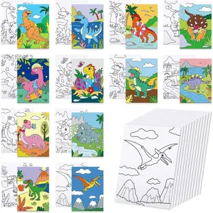Anseal 12 Packs Animals Pre Drawn Canvas to Paint, 5" X 7" Dinasour Pre Printed Canvas, Pre Stretched Canvas Outline Painting Boards for Beginners, Party Favor