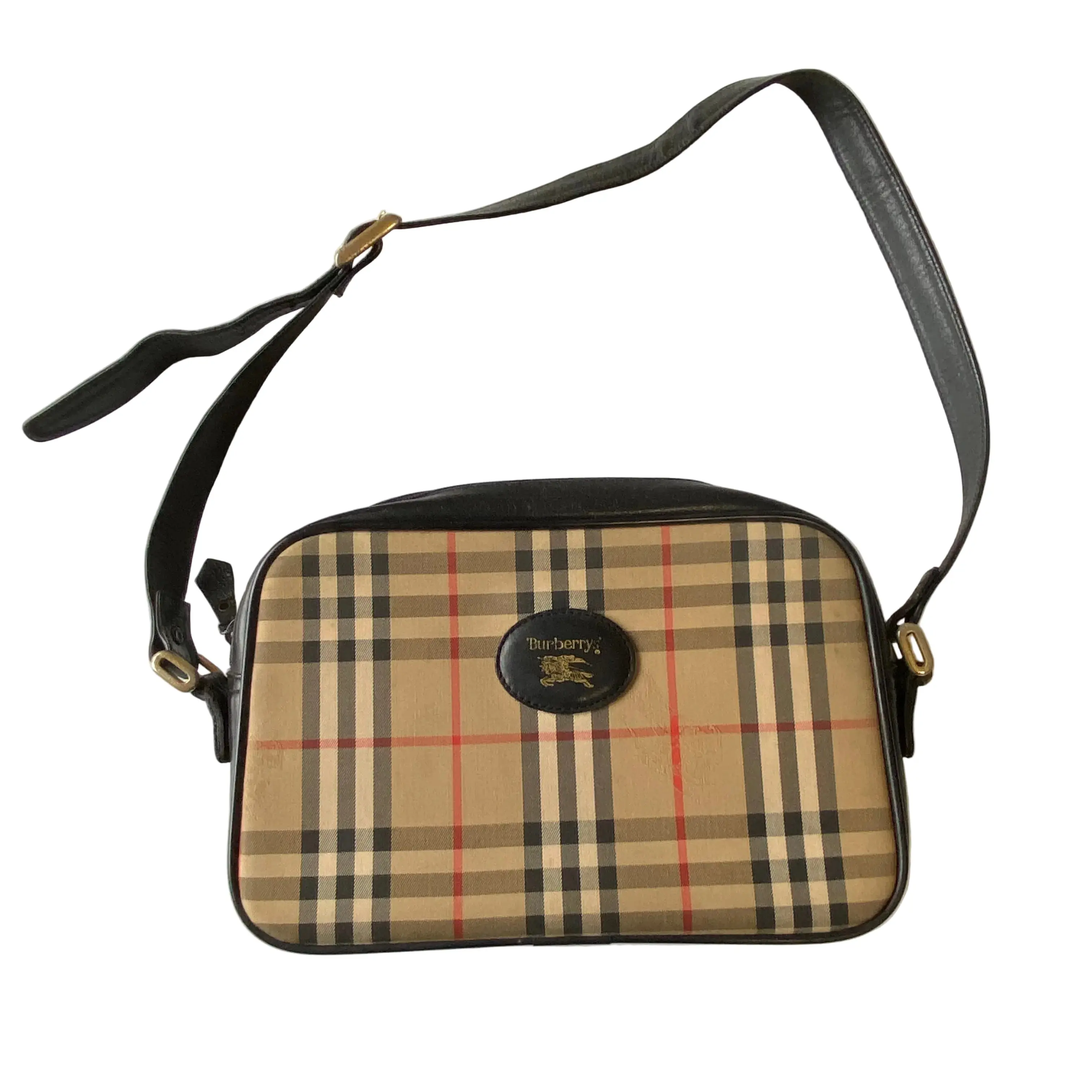 Pre-owned BURBERRY Check Shoulder bags FINAL SALE NO RETURN NO CANCEL vintage classic black leather shoulder bag Authentic with COA
