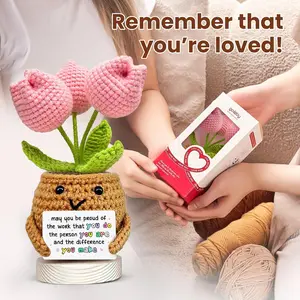 Handmade Positive Tulip Flower Crochet - May You Proud of The Work That You Do - Inspirational Gift for Women - Positive Energy, Apreciation, Farewell, Retirement, Goodbye Gift for Coworker