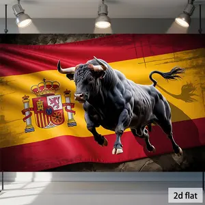 2D Flat - 2D Flat - A Flat 2D Banner Featuring a Bull from Spain, Ideal for Backdrop Decoration And Photo Props. Made of Polyester, It'S Perfect for Celebrations Like National Day, Victory Day, And Independe