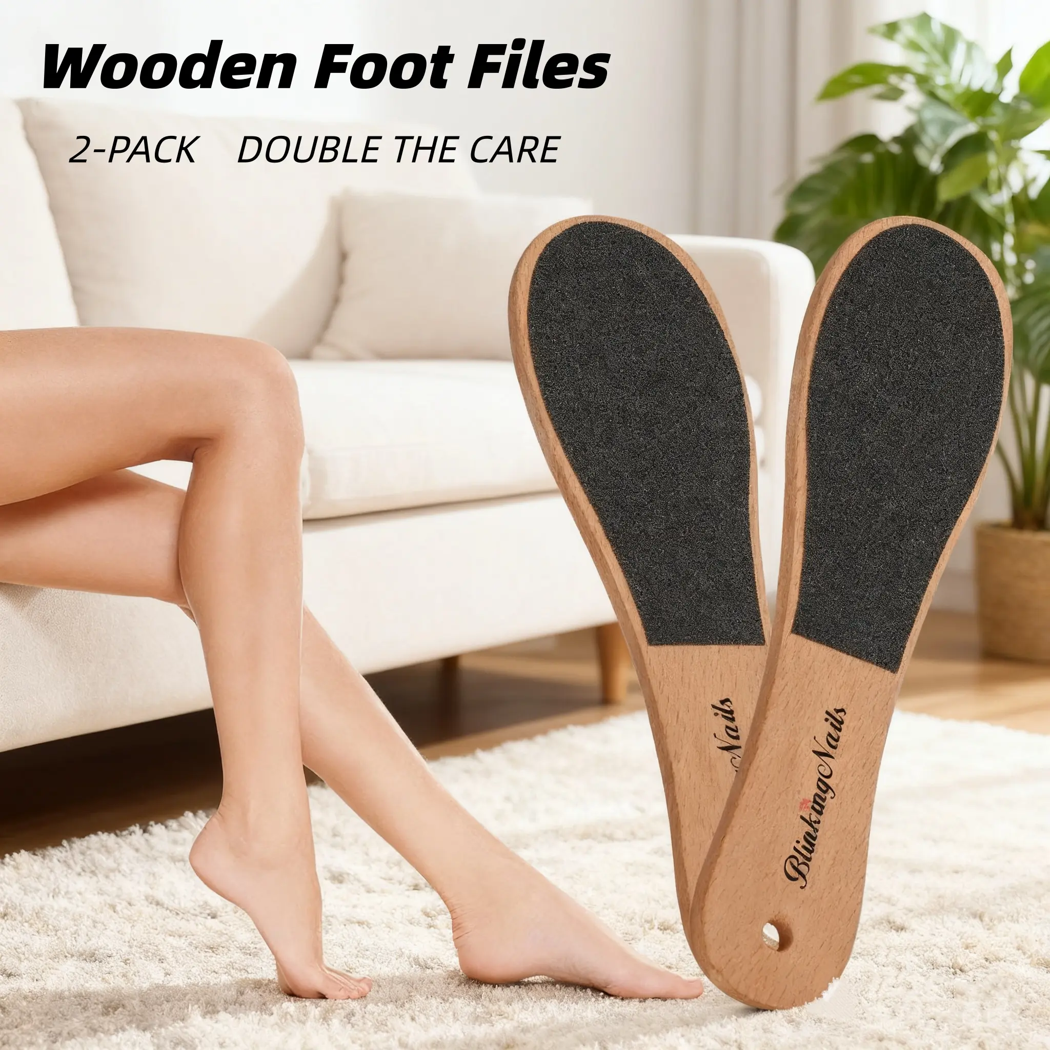 Professional Wooden Handle Foot File Callus Remover – 2 Pack Double-Sided Pedicure Rasp with Coarse & Fine Sandpaper, Durable Wood Grip for Dead Skin, Cracked Heels & Smooth, Soft Feet at Home