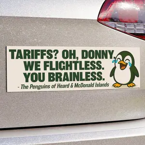 Funny Anti-Trump Bumper Sticker or Magnet | Penguin Protest | Political Gift | Tariffs Joke Car Decal | Activist Humor