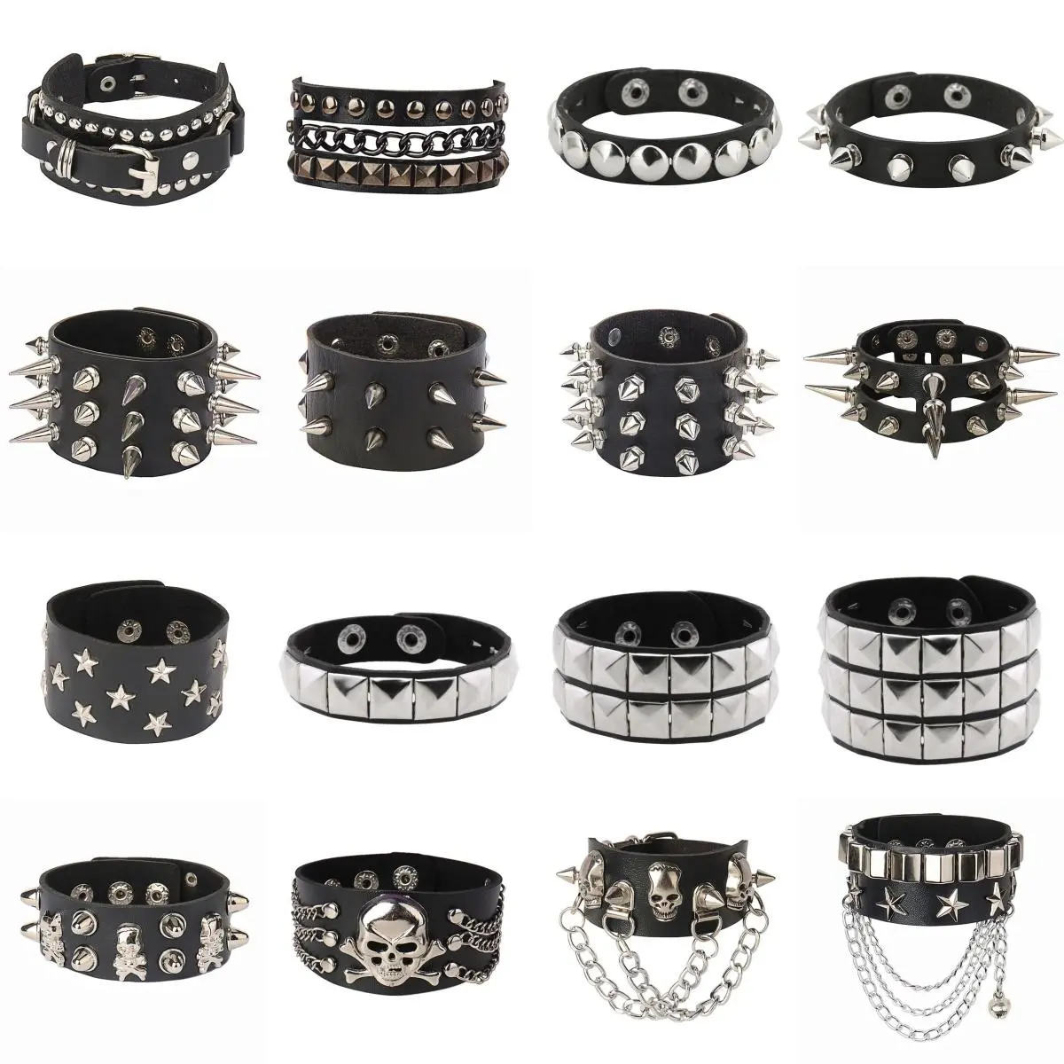 FASHION4U - Punk Bracelets PU Leather Studded Bracelet Adjustable Goth Cuff Bracelet Gothic Rivet Buckle Wristband for Men Women Emo Jewelry