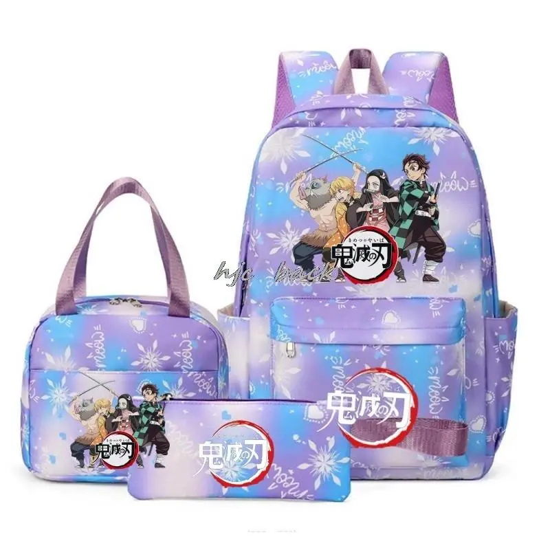 Hot Kamado Nezuko Demon Slayer Backpacks 3Pcs Sets Students Schoolbag Boys Nylon Cute Women for Teens Girl's School Mochilas