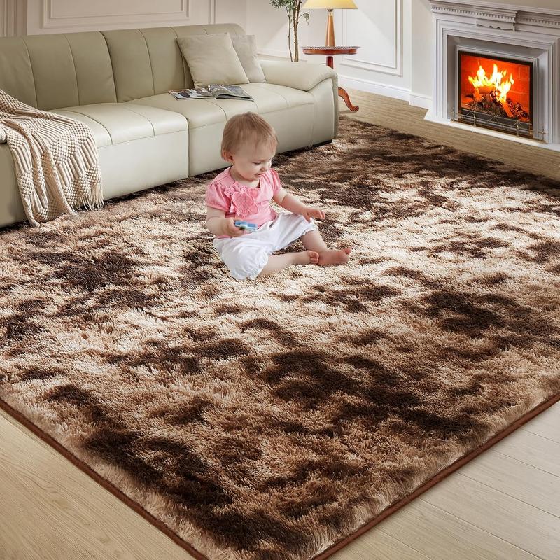 Ultra Soft Rug for Living Room, 5*8 Fluffy Shag Area Rug for Bedroom, Modern Shaggy Carpets Fuzzy Rug for Teens Dorm Nursery Home Decor Aesthetic, Upgrade Anti-Skid Durable, Tie-Dyed Coffee