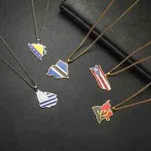 Fashion World Map Pendant Necklace 18K Gold Plated National Flag Design for Men Women Neutral Gift Travel Enthusiast Modern Versatile Streetwear Statement Jewelry，Fashion Jewelry Gift for Holiday Haul Christmas Birthdays Anniversaries