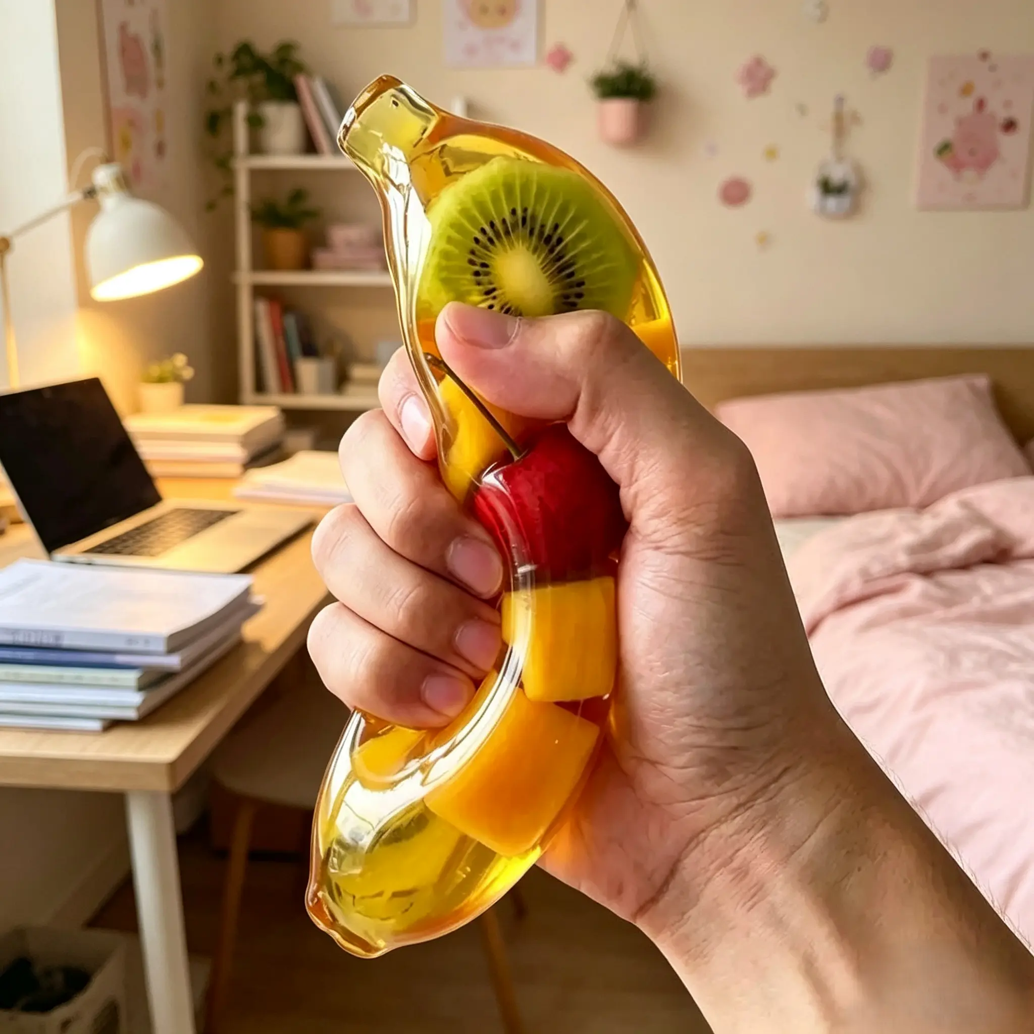 Realistic Banana Squeeze Toy, Soft Fruit Fidget Toy for Stress Relief, Random Style & Random Color, Desktop Decor, Perfect Gift for Home Office Classroom, Birthday Halloween Christmas
