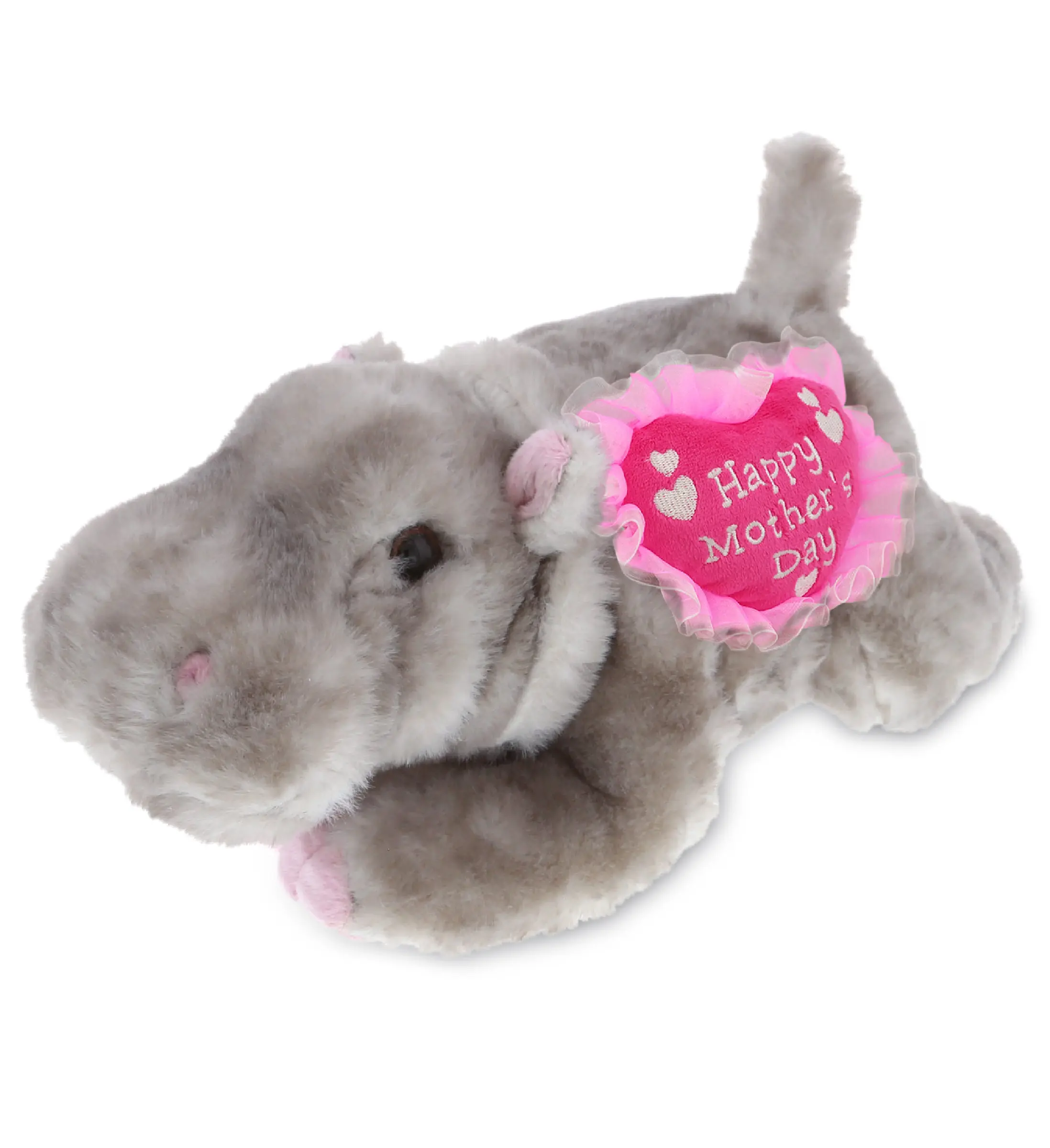 DOLLIBU 11in Grey Polyester Embroidery Fabric Stuffed Hippo - Durable Unisex Wild Plush Toy, Heart-Embellished Bedroom Gift with Happy Mother's Day Message (no applicable duplicates noted)